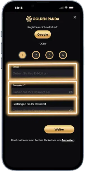 Panda Casino E-Mail und Passwort eintragen