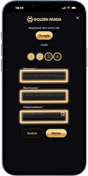 Panda Casino Persönliche Daten ergänzen