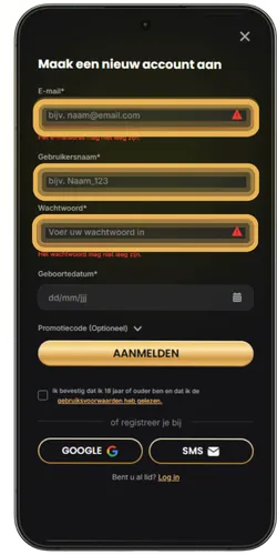 Golden Panda Email en wachtwoord invoeren